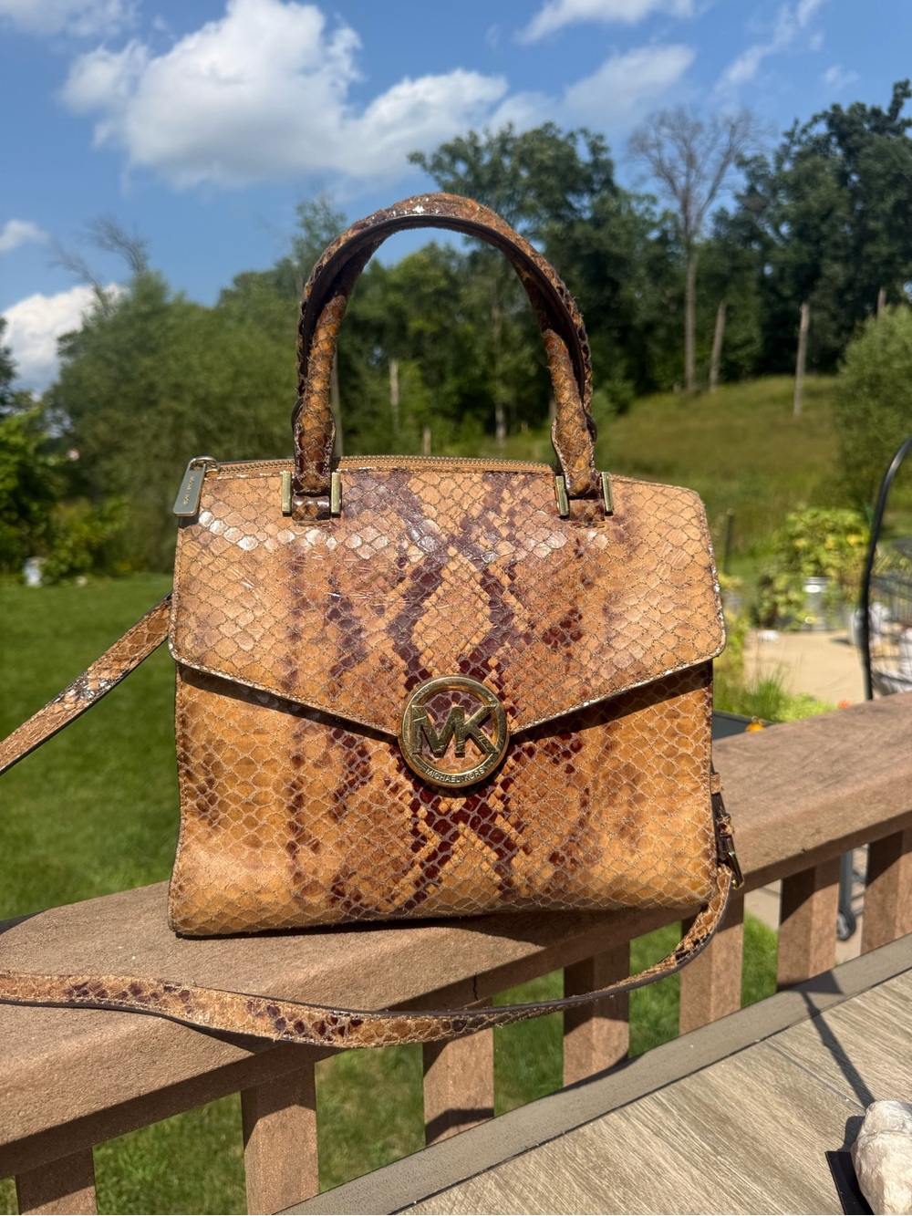 EUC Michael Michael Kors Hudson Snake-Embossed Leather Satchel Crossbody Bag